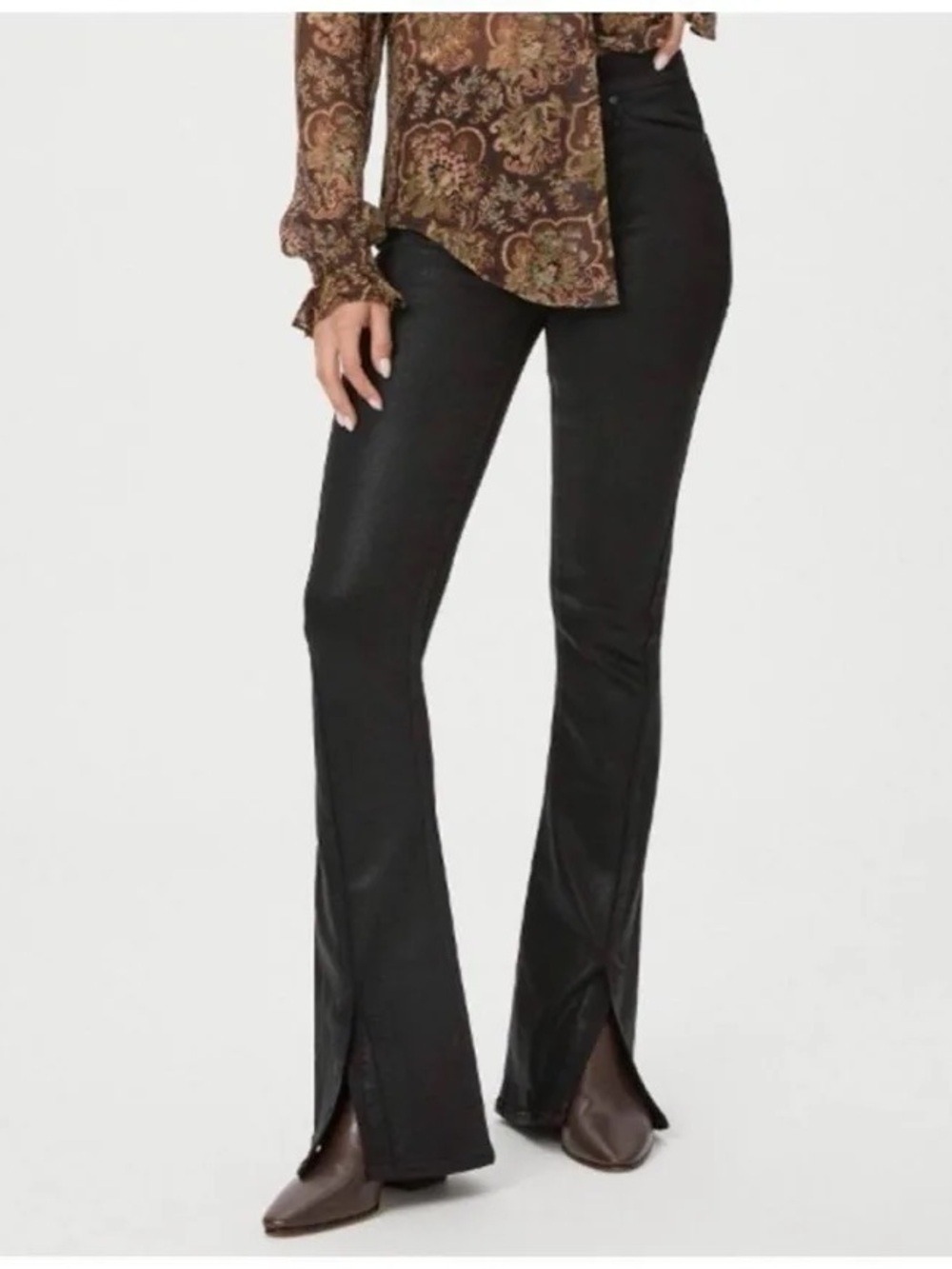 PAIGE Black High Rise Coated Flare Jeans NWT Waist 36
